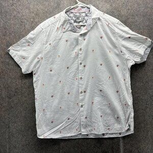 Ted Baker Shirt Mens 7 White Embroidered Short Sleeve Button Front Casual Woven